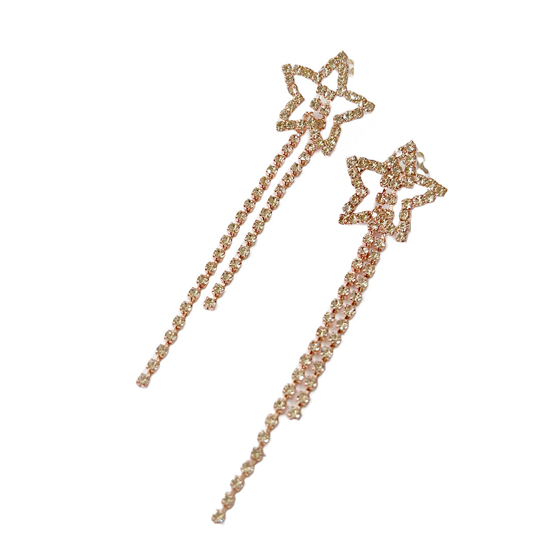 Ayesha Star White Diamante Crystal Studded Rose Gold-Toned Long Tassel Drop Earrings