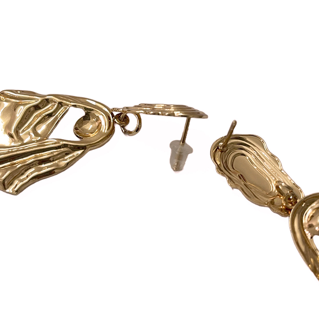Oversized Hammered Gold-Toned Leaf Drop Earrings
