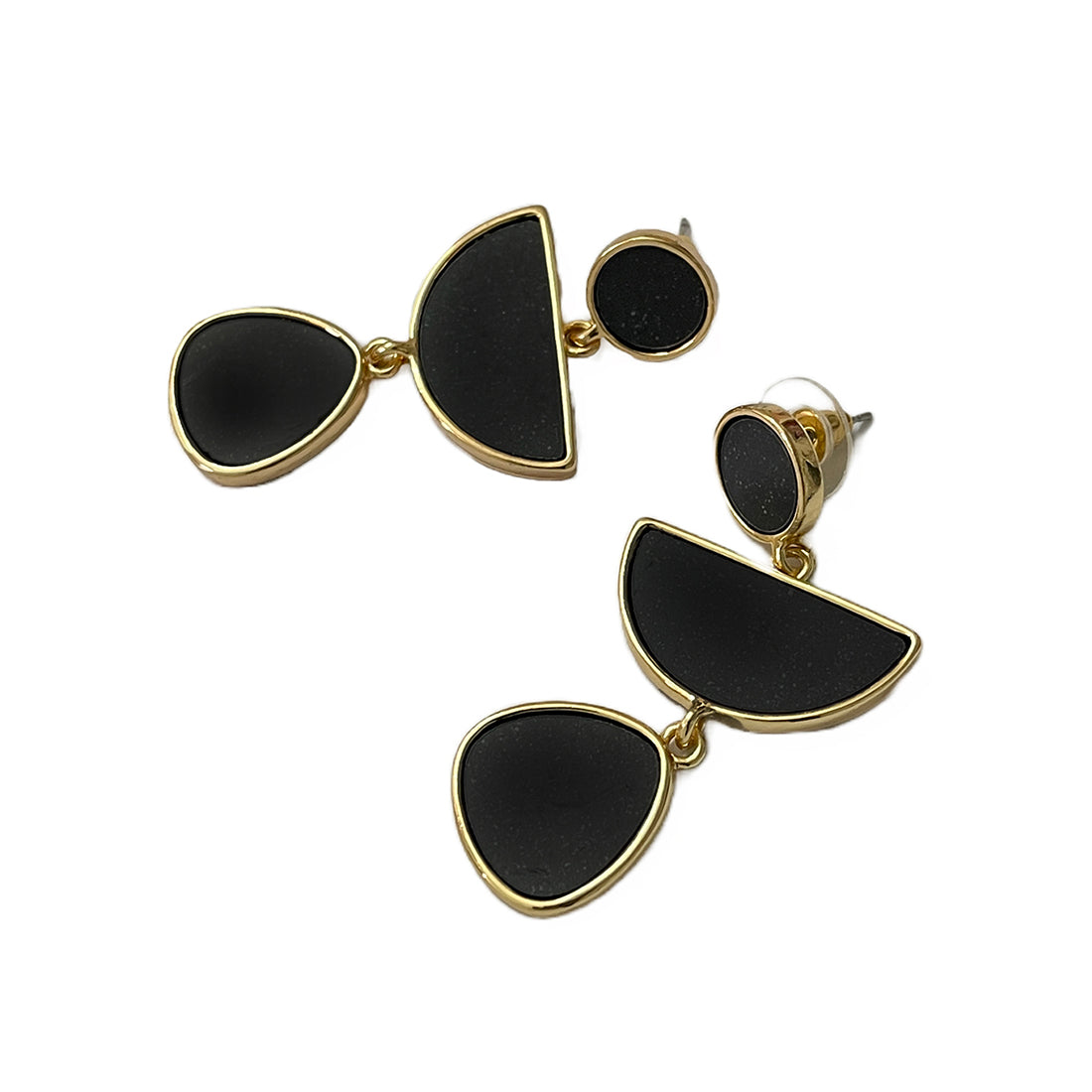 Organic Black Acrylic Gold-Toned Triple Drop Earrings