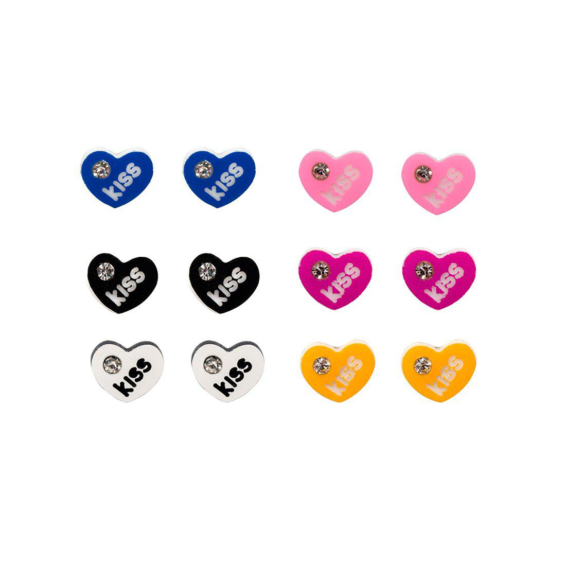 SET OF SIX STUD EARRINGS WITH HEARTS