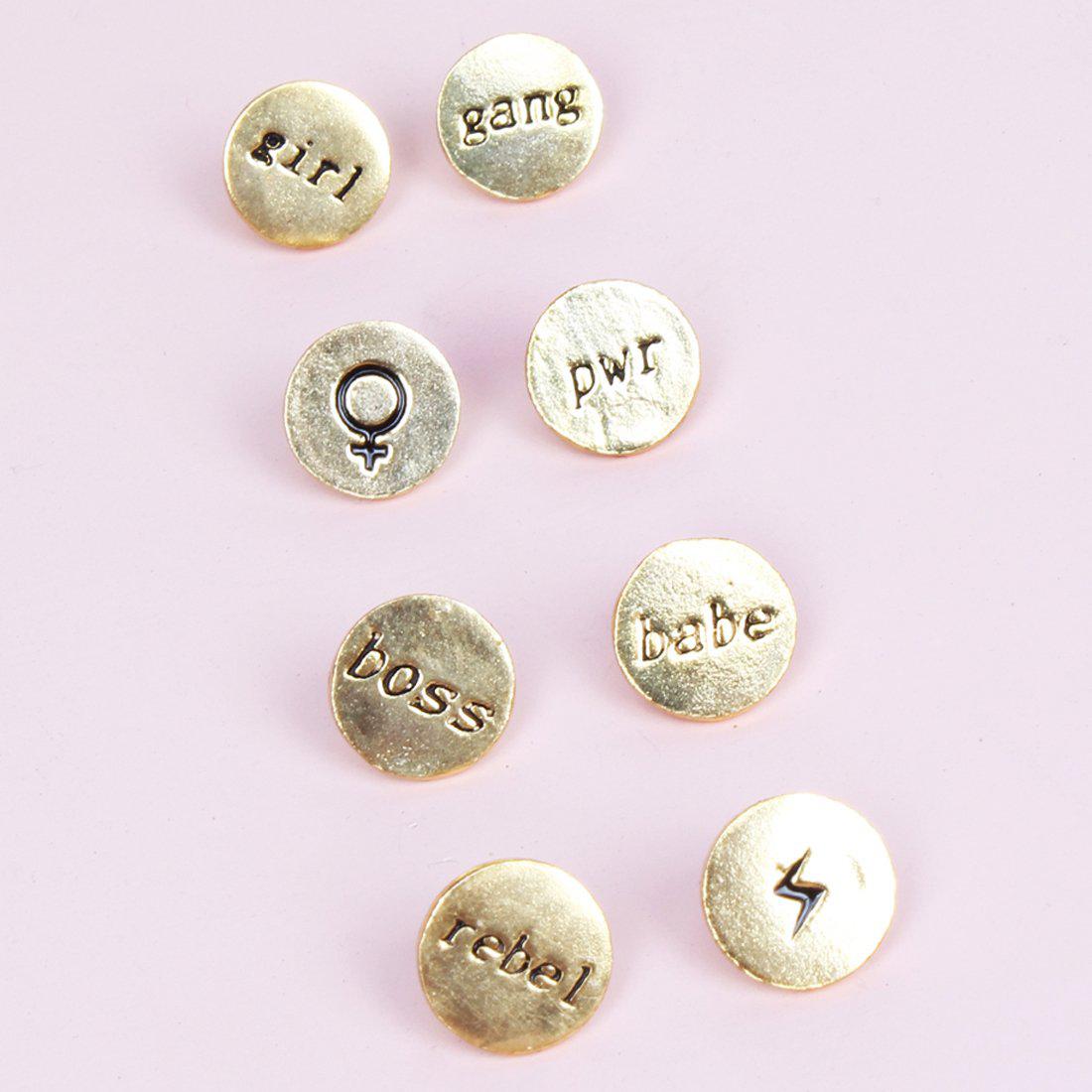 SET OF 4 GIRL POWER EMBOSSED QUOTE STUDS