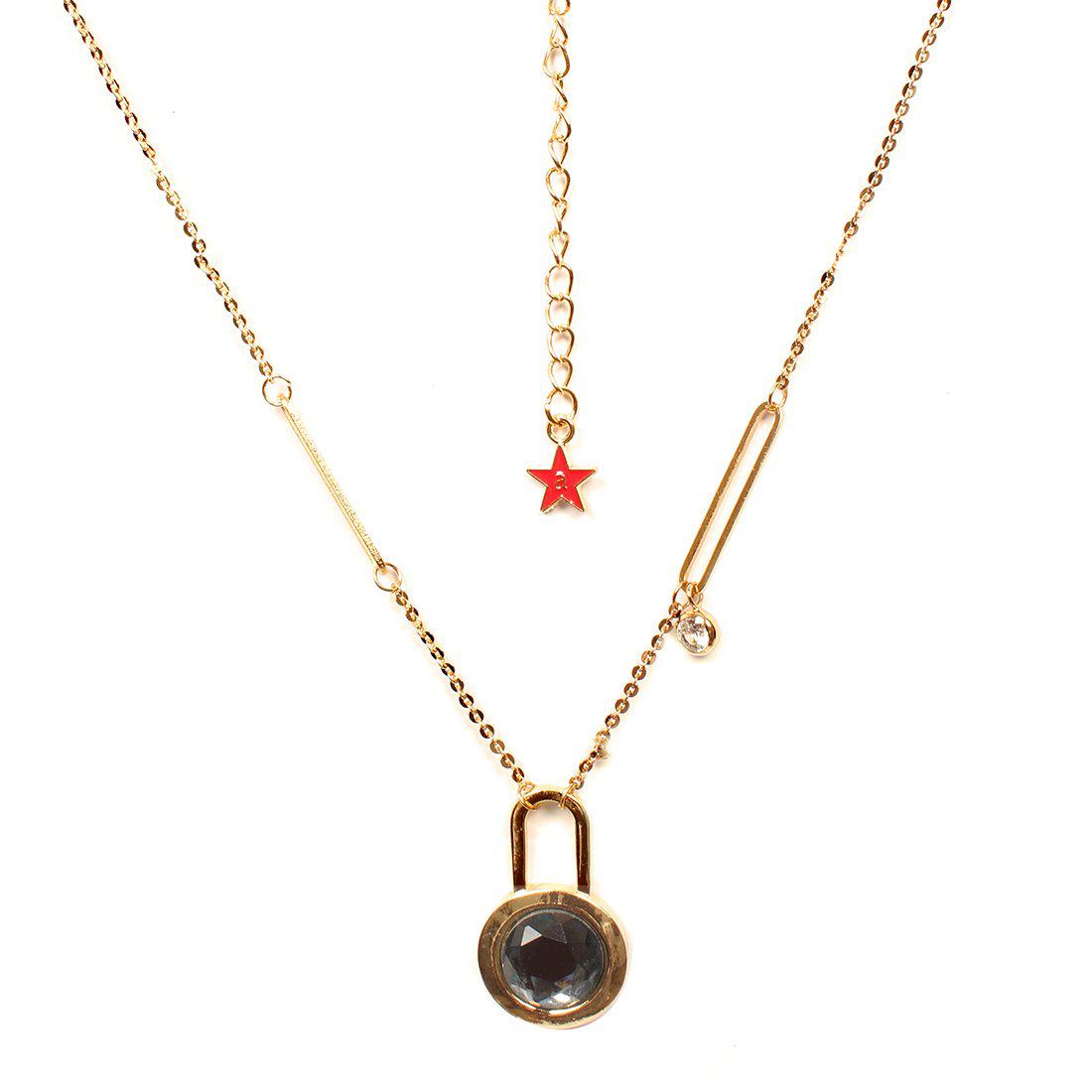 STATEMENT ASYMMETRIC LOCK PENDANT CHAIN NECKLACE