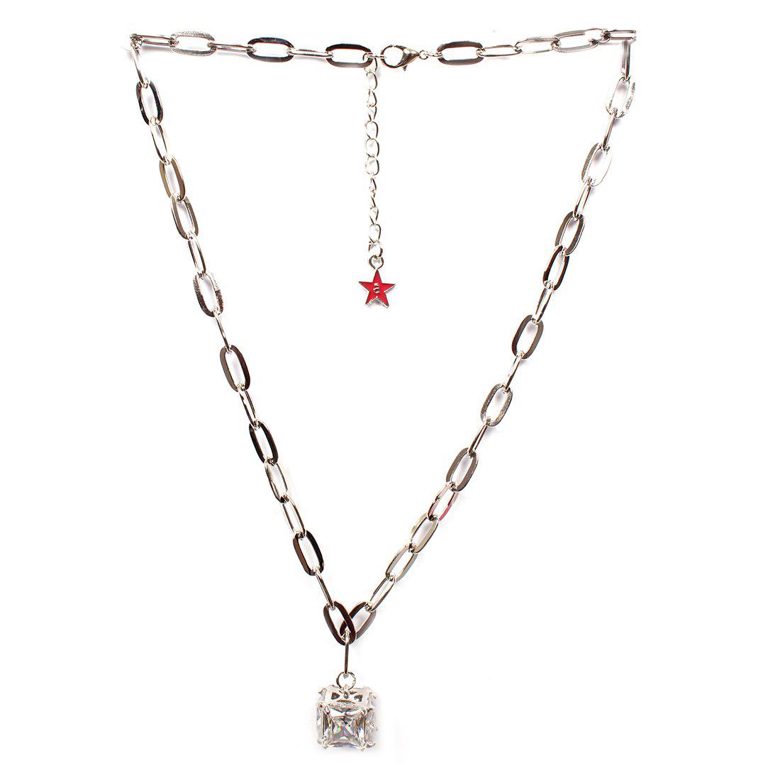 CUBE CRYSTAL LOCKET CHAIN LINK STATEMENT NECKLACE