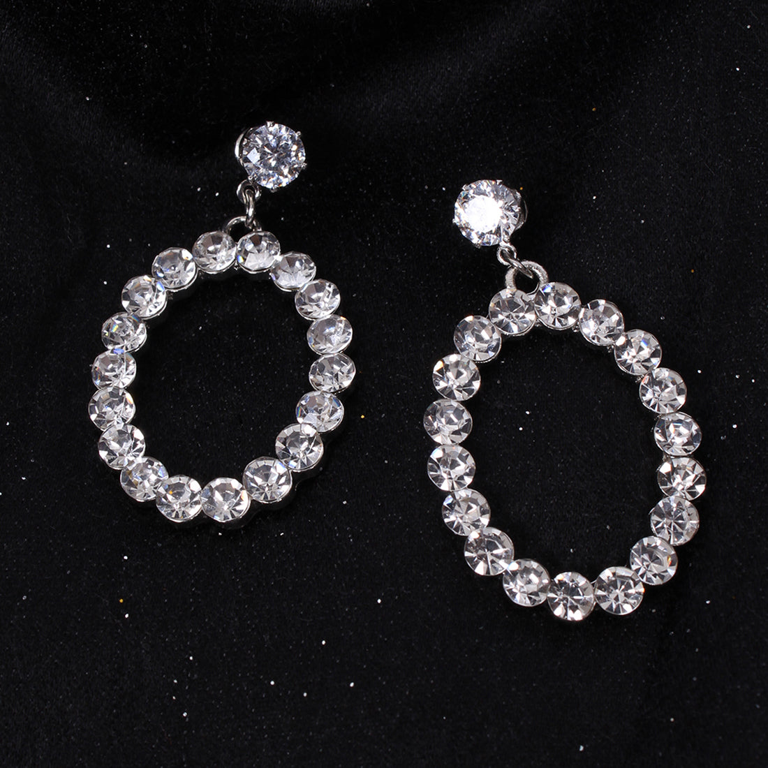 CONTEMPORARY OVAL DIAMANTÉ STUDDED DROP EARRINGS