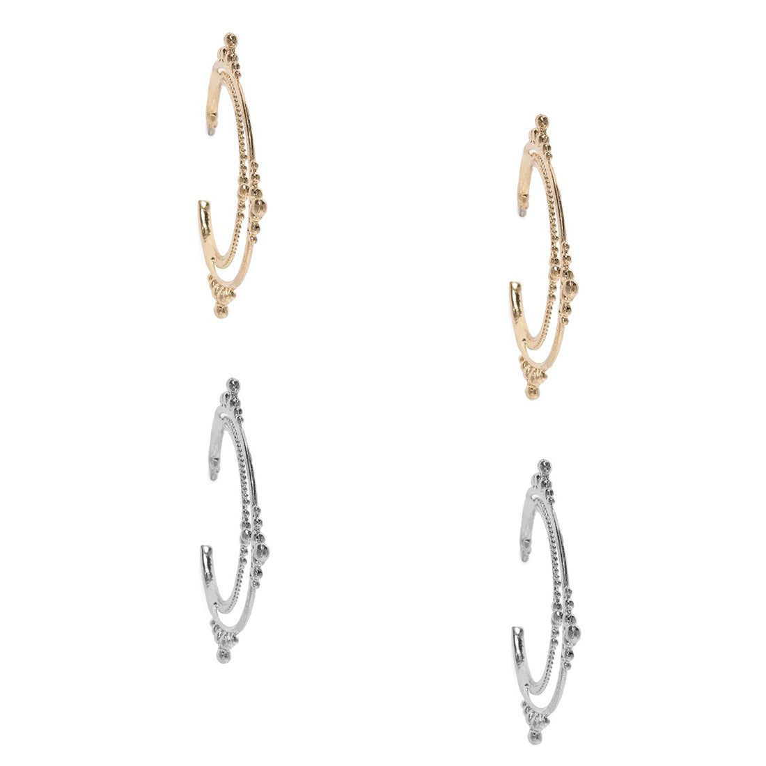 Set of 2 Gold & Silver Ethnic Hoops