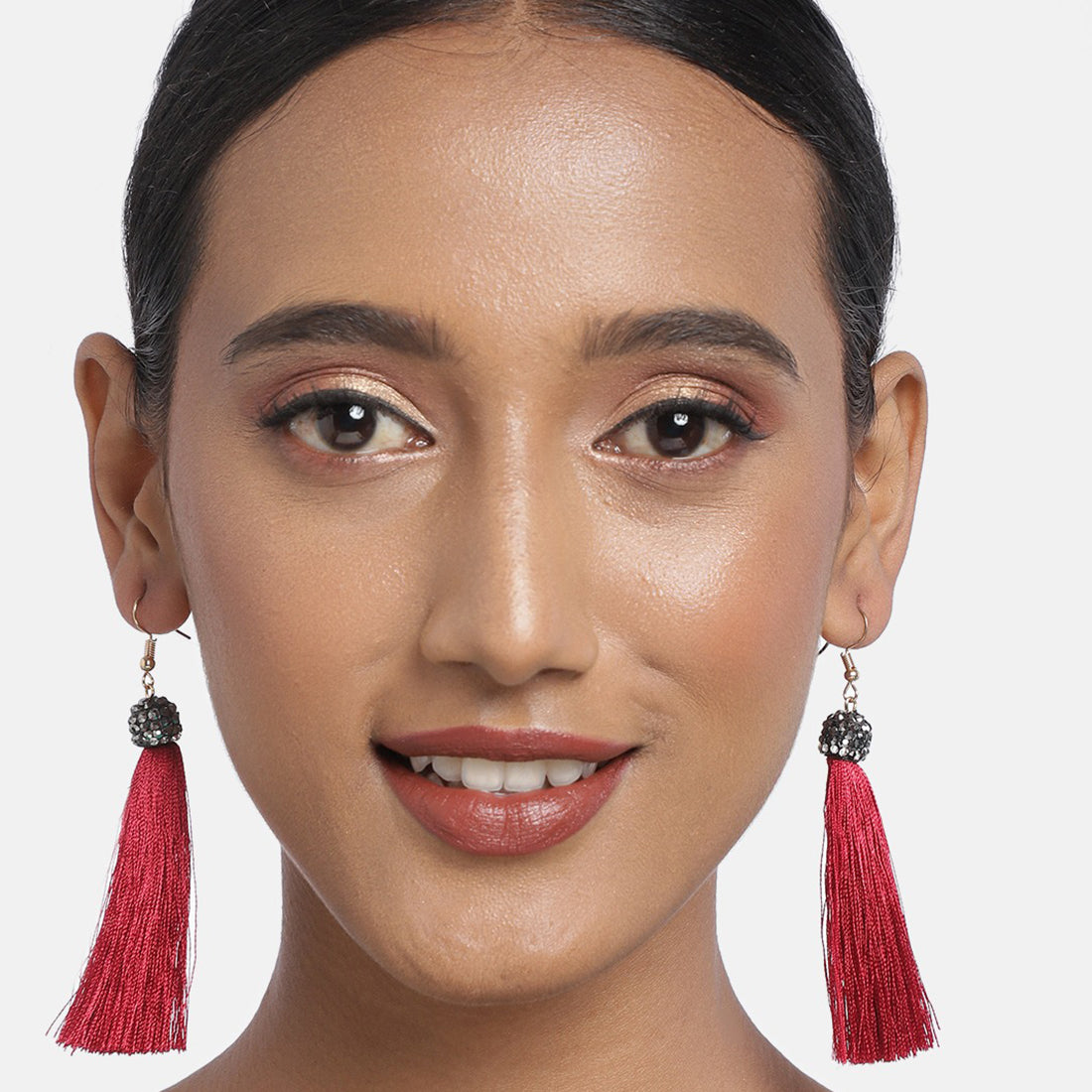 Set of 2 Red & Pink Tassel Drop Earrings