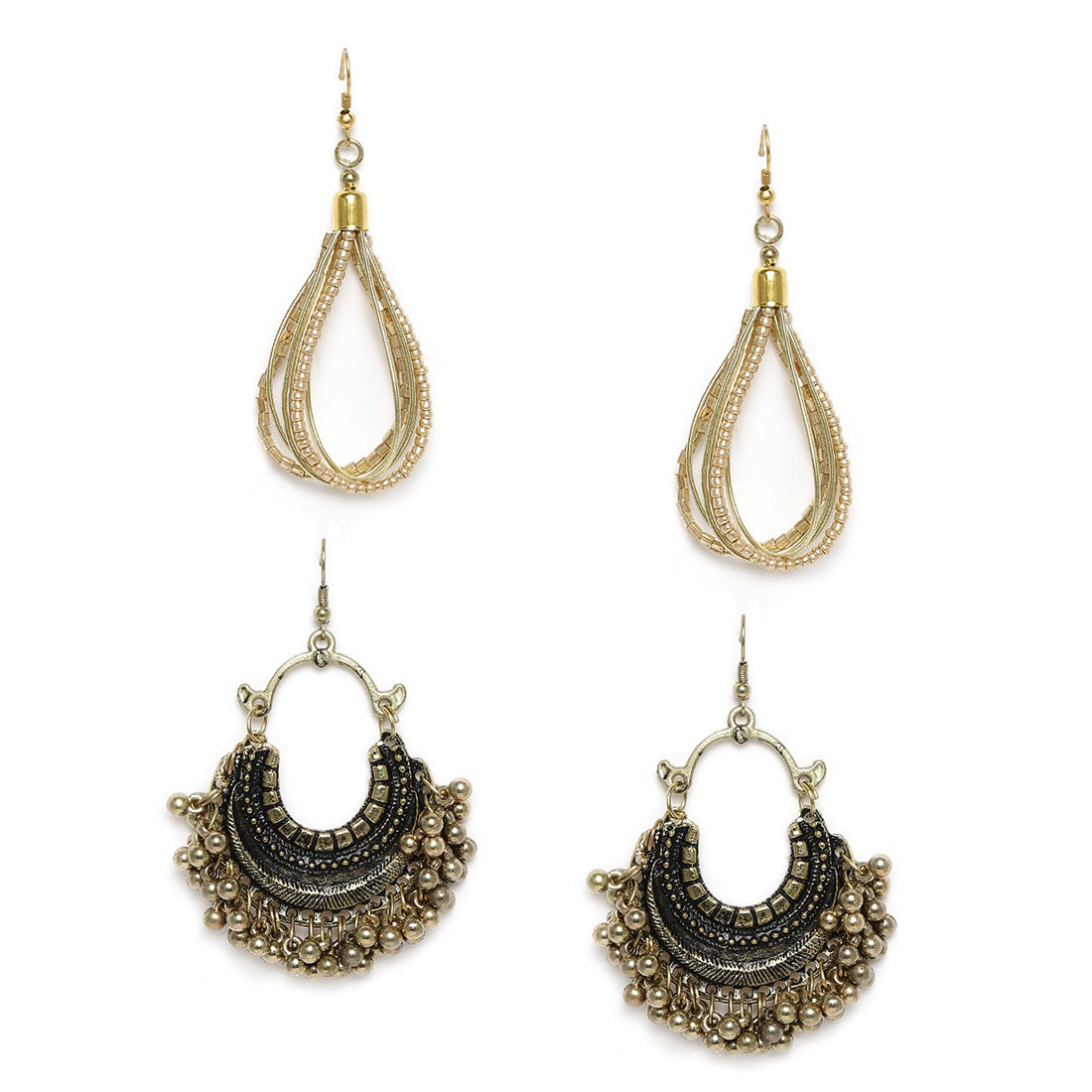 Set of 2 Gold Oxidized Dangler Earrings