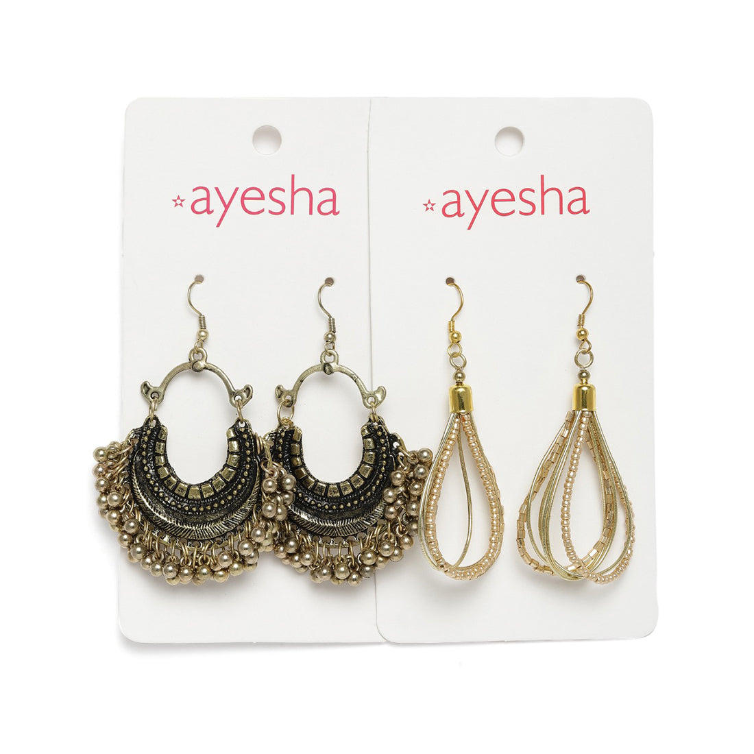 Set of 2 Gold Oxidized Dangler Earrings