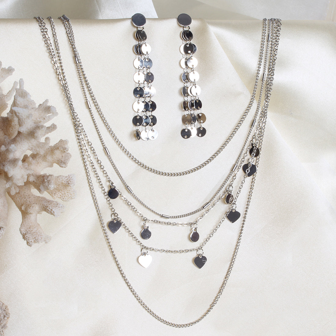Contemporary Silver Toned Jewelry Set