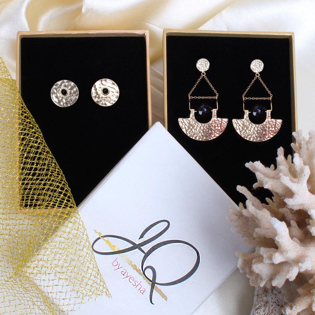 HANDCRAFTED BRASS HAMMERED GEOMETRIC EARRING SET