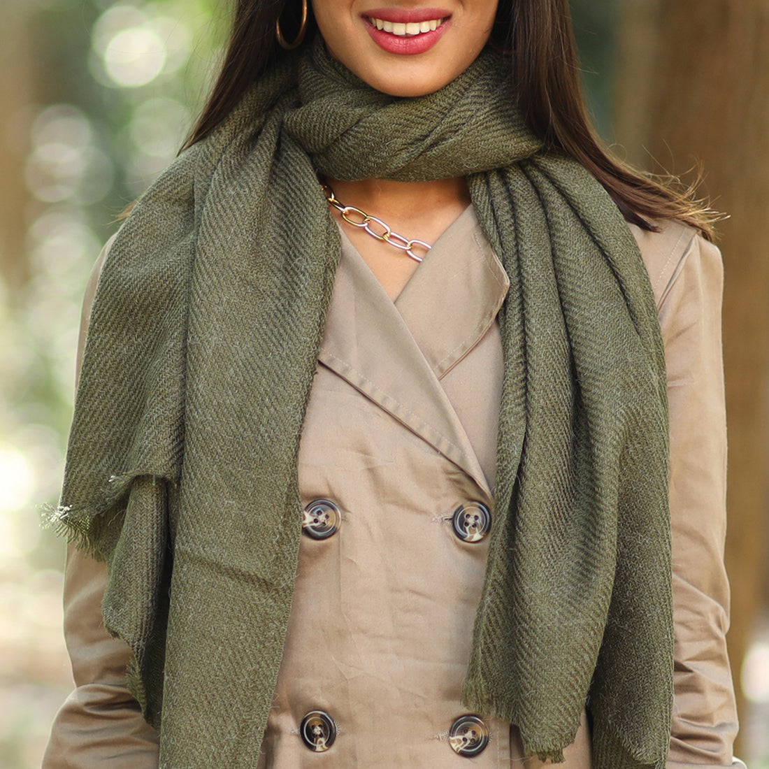CONTEMPORARY SOLID OLIVE GREEN ACRYLIC WINTER SCARF
