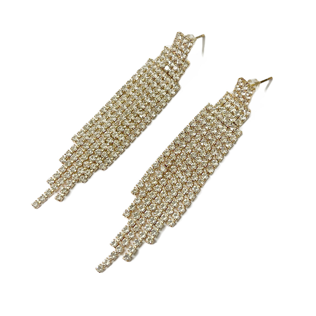 Ayesha Contemporary White Diamante Crystal Studded Gold-Toned Long Tassel Drop Earrings