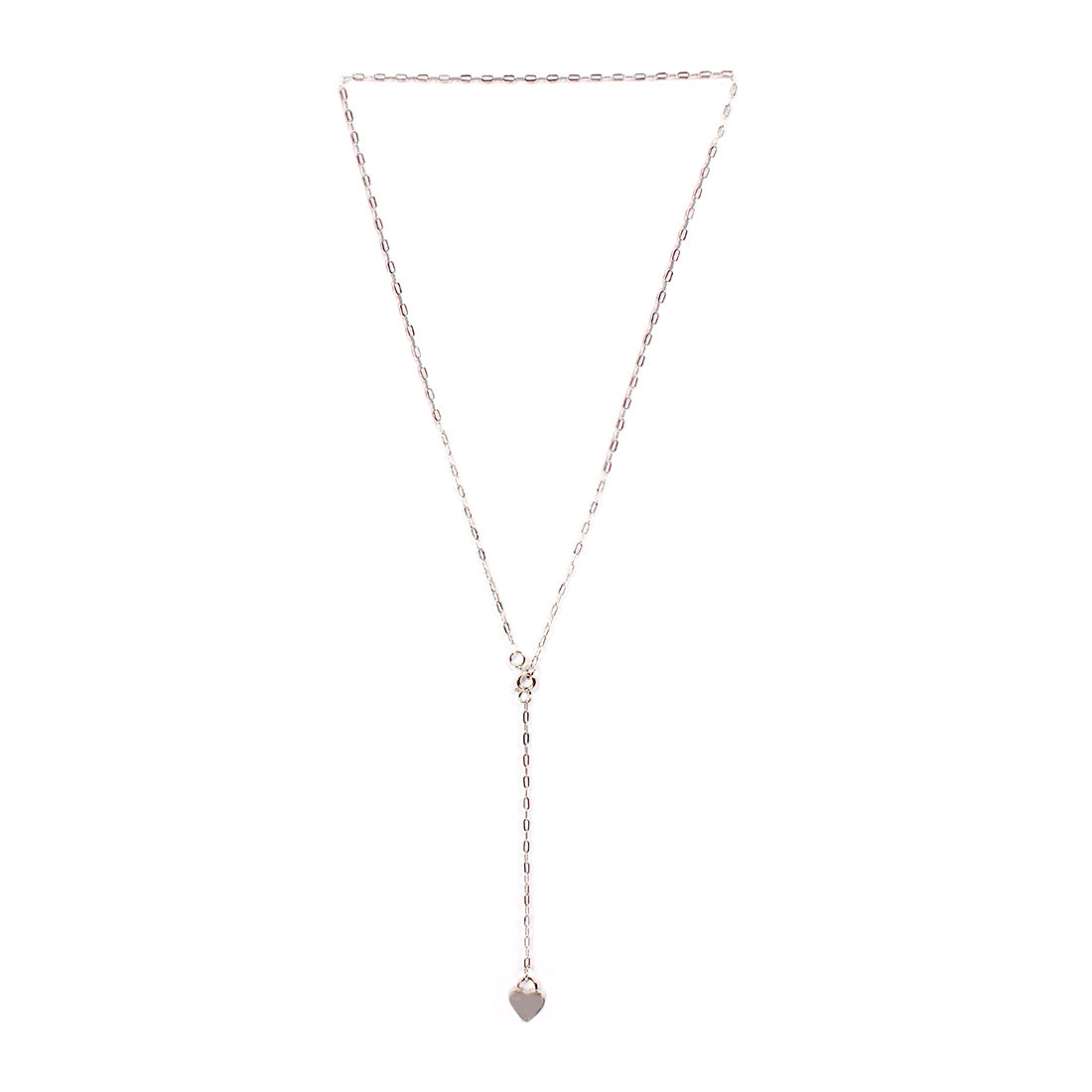 DAINTY SILVER-TONED HEART DROP PENDANT CHAIN-LINK NECKLACE