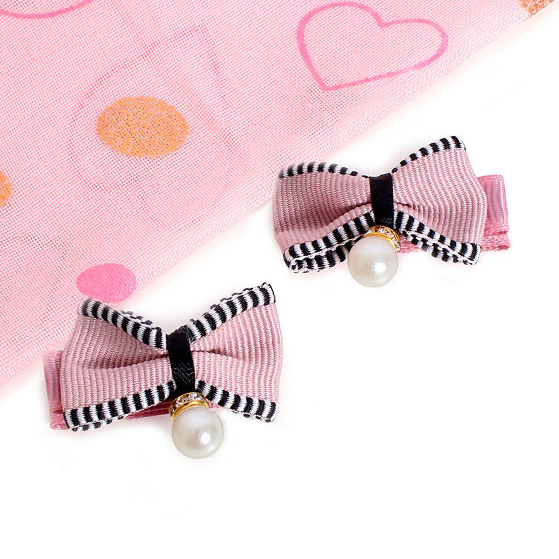 SET OF TWO STRIPED BOW HAIR PINS