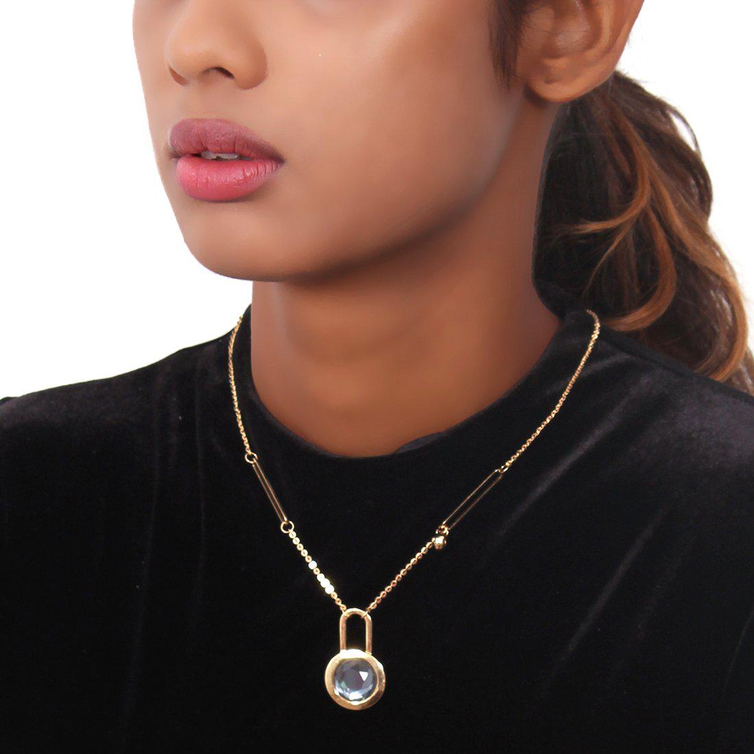 STATEMENT ASYMMETRIC LOCK PENDANT CHAIN NECKLACE